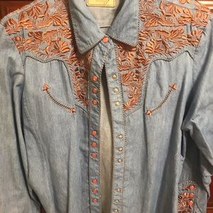 Denim country snap blouse